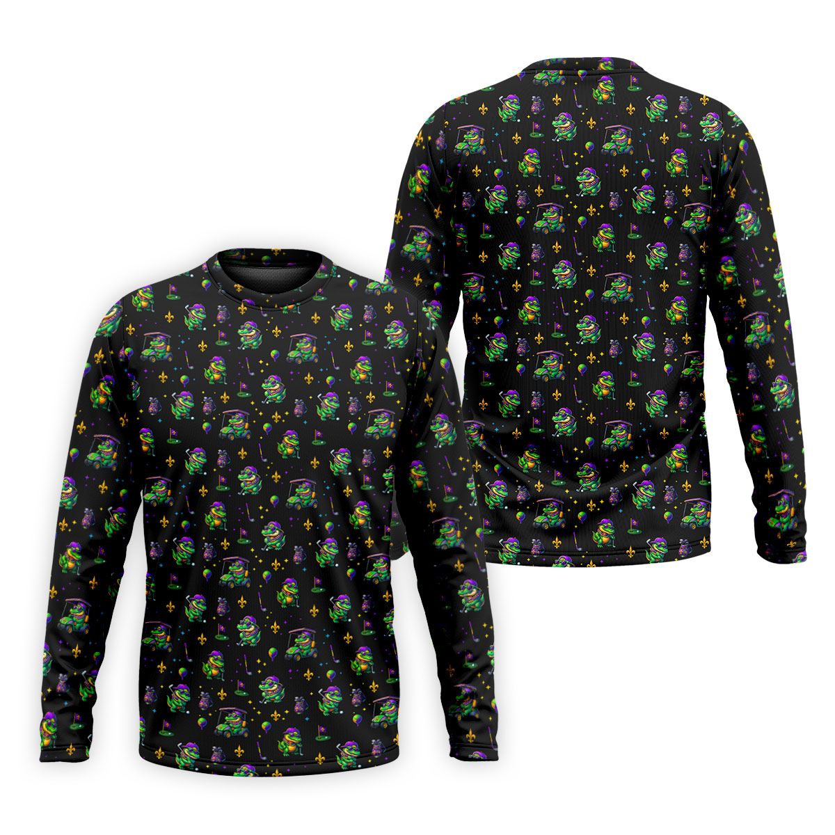 Funny Crocodile Mardi Gras Golf Shirts, Black Golf Shirt, Golf Gift For Men, Golf Shirts For Men