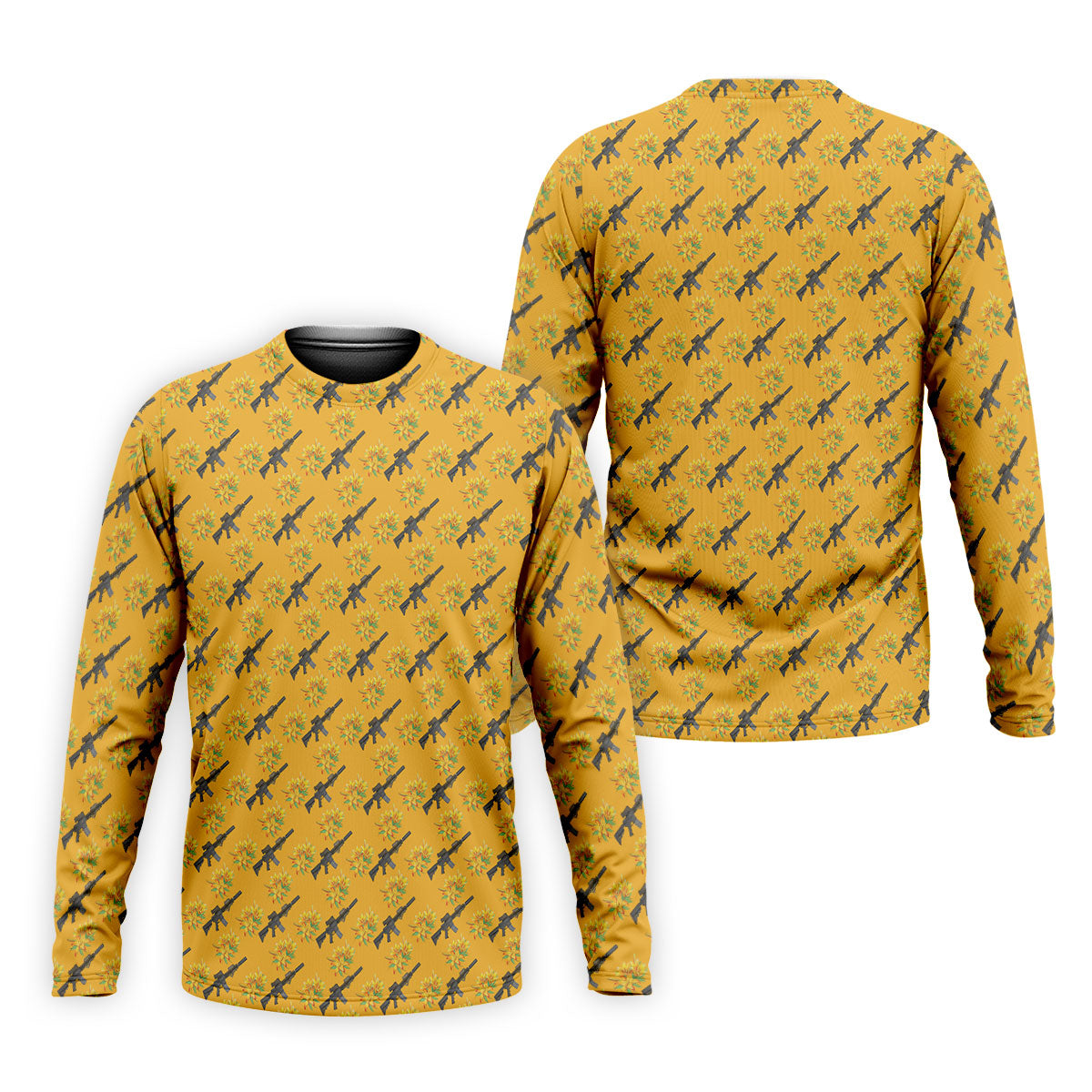 Gun And Flower Yellow Lily Flower Seamless Pattern Yellow Golf Shirt, Golf Tops For Men, Golf Shirts For Men