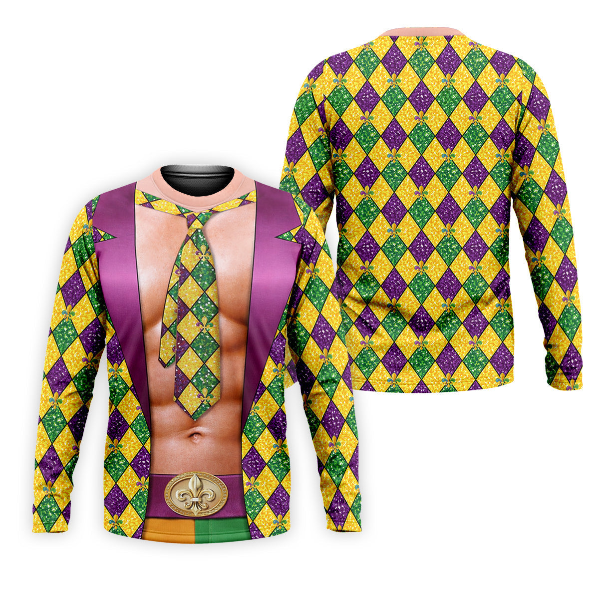 Green Purple Gold Argyle Pattern Fun Suit Mardi Gras Print Golf Shirt, Fun Golf Shirts For Men, Polo For Men