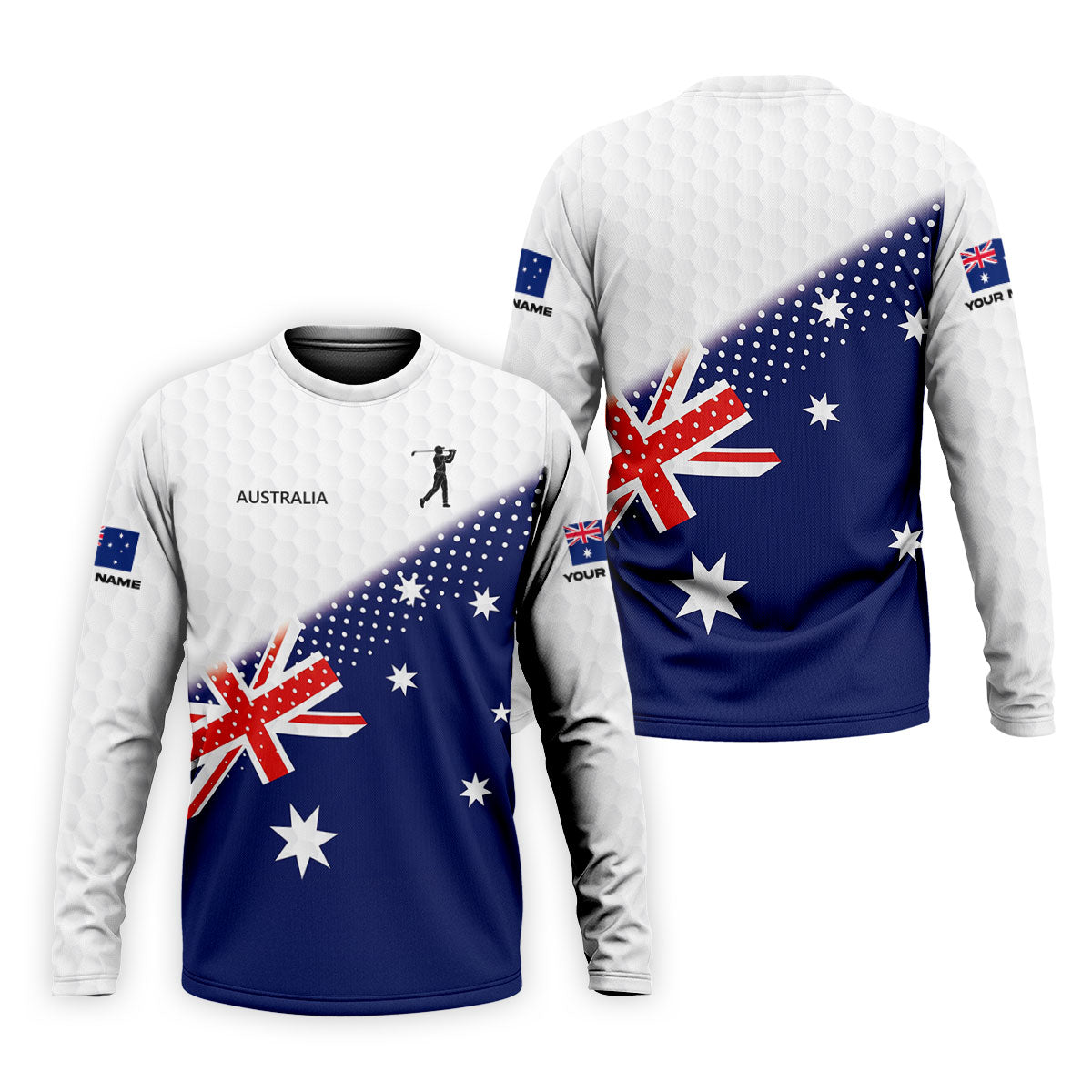 Golf Ball Pattern Australia Flag Print Men's Golf Top, Polo Shirt Men, Golf Shirts For Men