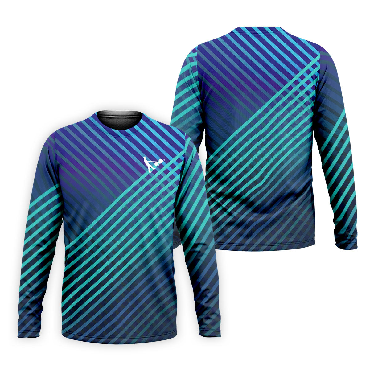 Teal And Purple Striped Pattern Golf Tops For Men, Performance Golf Shirt, Polo Shirt Men