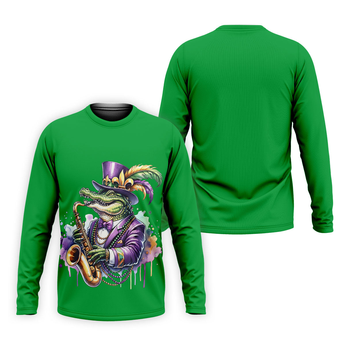 Mardi Gras Alligator Playing Saxophone Green Golf Shirt, Golf Shirts For Men, Polo ShirtFor Men