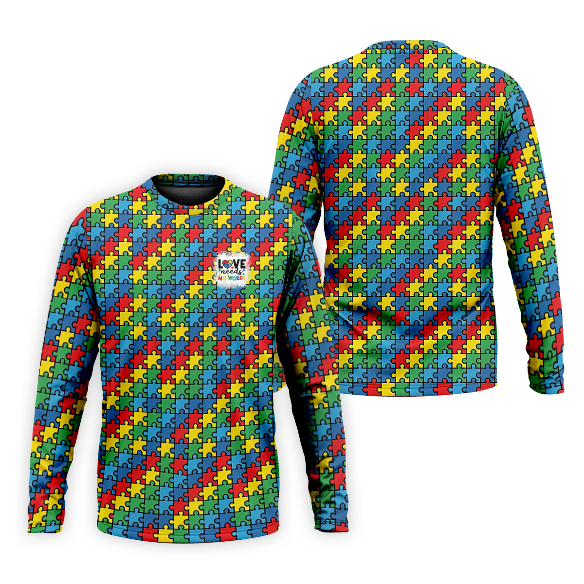 Love Needs No Words Autism Awareness Jigsaw Puzzle Pieces Men's Golf Shirt, Polo Shirt Men