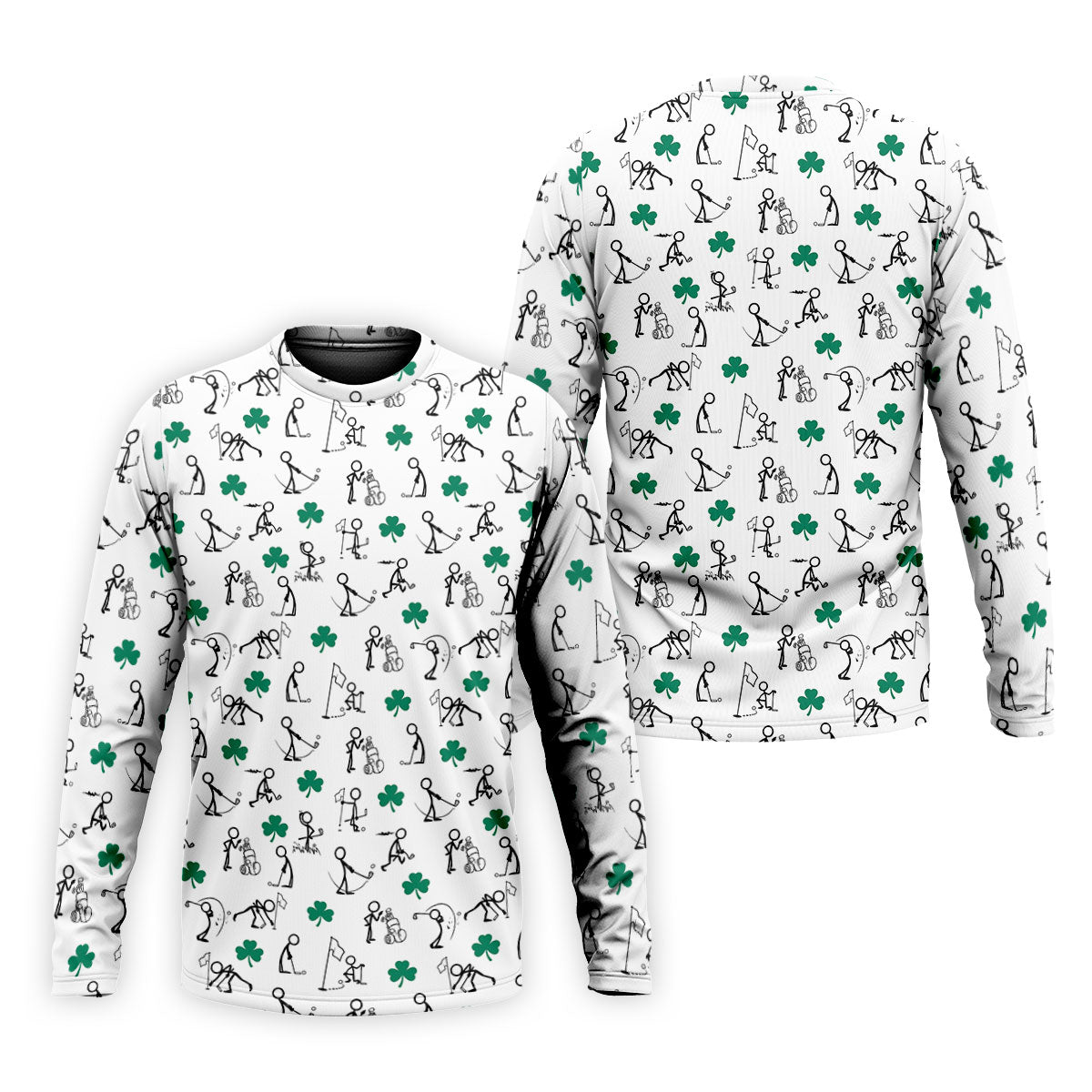 Stick Figure Golf Pose St Patrick's Day Shamrock White Golf Shirt, Polo ShirtFor Men, Golf Shirts For Men