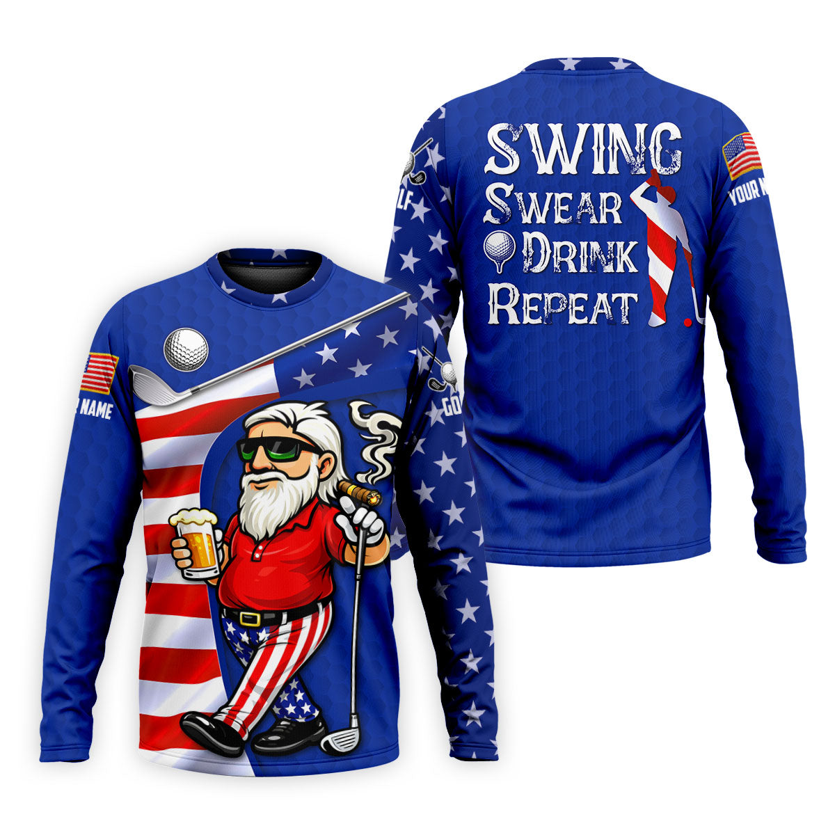 Swing Swear Drink Repeat Golf And Beer Patriotic Man 4th Of July Navy Golf Shirt, 250 Years Golf Shirts For Men