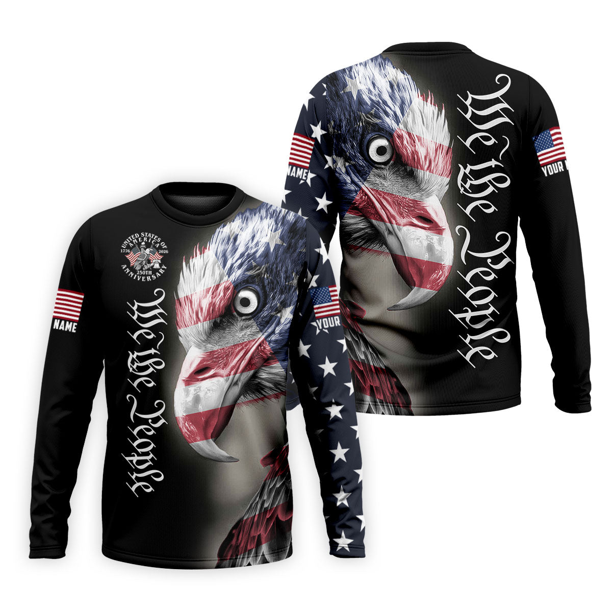 We The People Patriotic Bald Eagle 250 Years American Flag Golf Shirt, 250 Years 4th Of July Golf Shirts For Men
