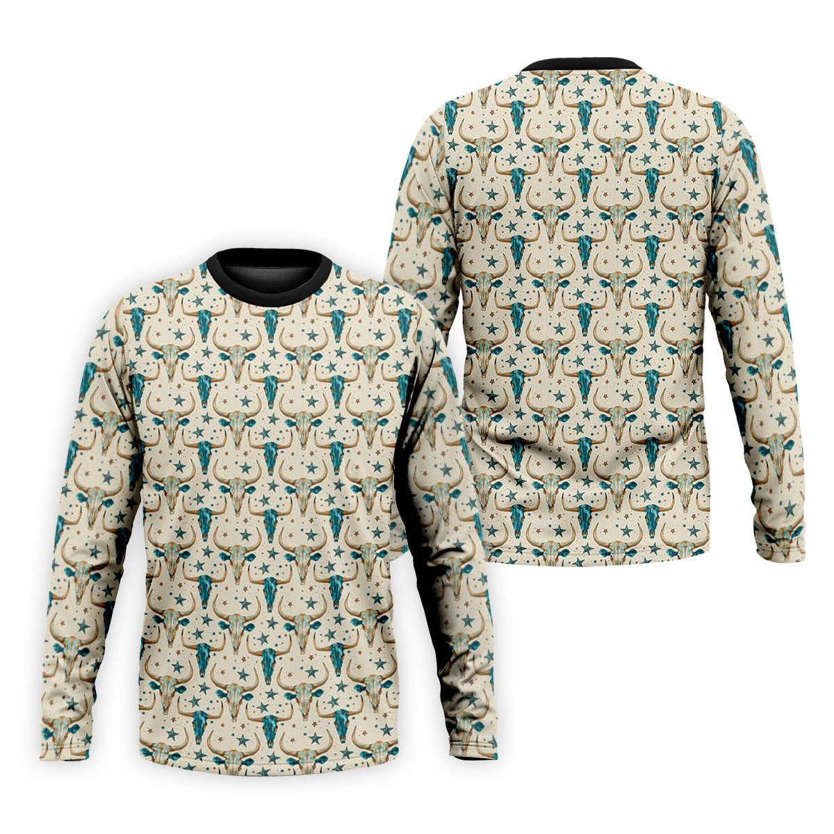 Cow Skulls Turquoise And Beige Western Theme Golf Tops For Men, Polo Shirtor Men, Golf Shirts For Men