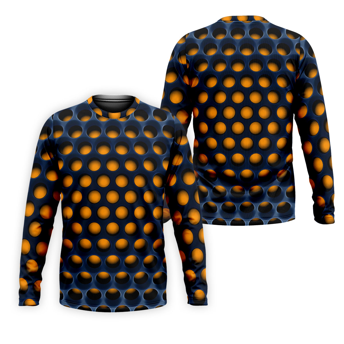 3D Effect Circular Pattern Orange Golf Shirt, Cool Golf Outfit, Men's Funny Golf Shirts, Polo Shirt Men