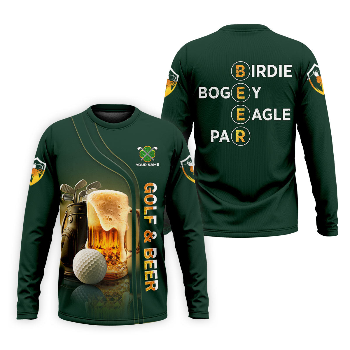 Golf Beer Birdie Bogey Eagle Par St Patrick's Day Green Golf Polos For Men, Golf Shirts For Men, St Patricks Day Golf Shirt