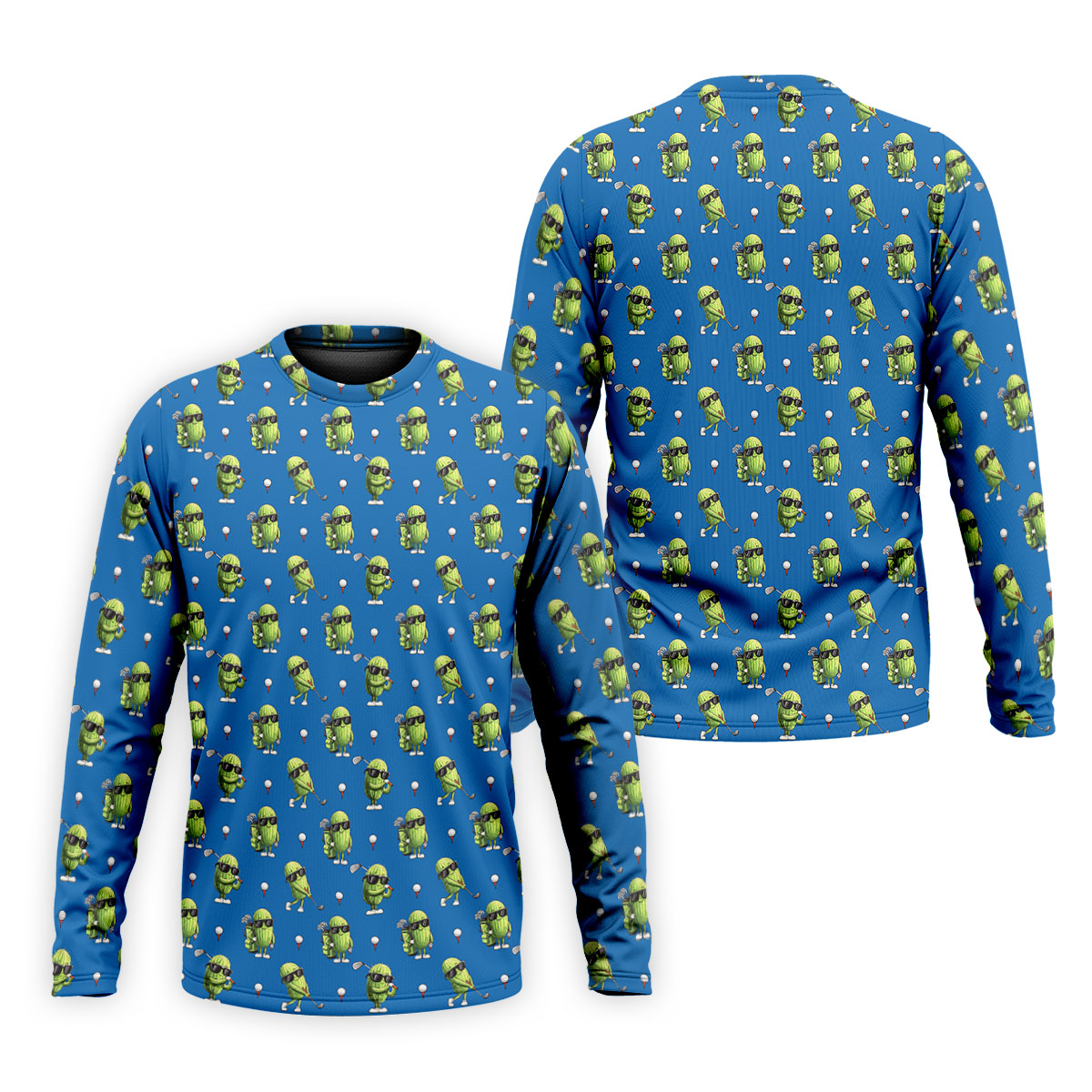Cartoon Cactus Golfer Blue Golf Shirt, Mens Golf Polo, Golf Apparel For Men, Printed Golf Shirts