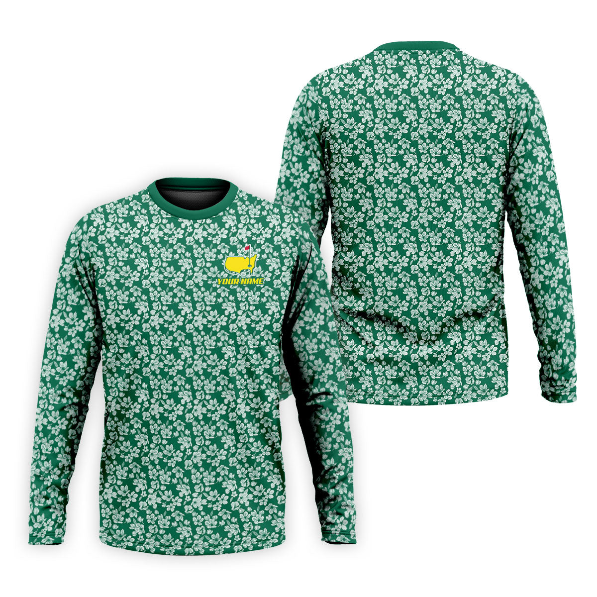 Floral Silhouette Green And White Golf Tops For Men, Golf Shirts For Men, Polo ShirtFor Men