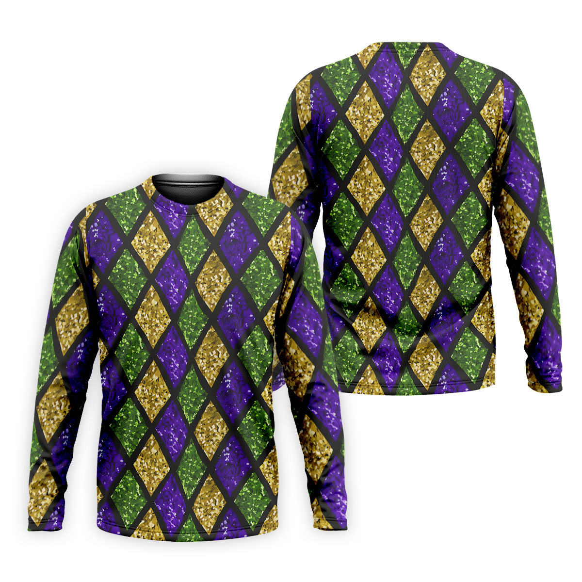 Green Purple Gold Argyle Pattern Sparkling Effect Mardi Gras Golf Shirt, Polo ShirtFor Men, Golf Shirts For Men