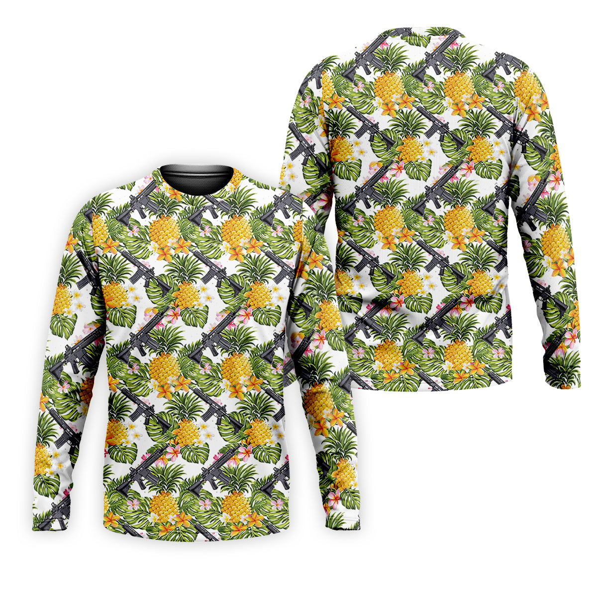 Tropical Pineapple Rifle Golf Shirt, Hawaiian Tactical Print, Golf Shirts For Men