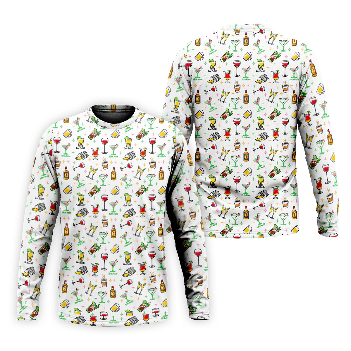 19th Hole Cocktail Drinks Pattern Golf Shirt, Mens Golf Polo, Printed Golf Shirts