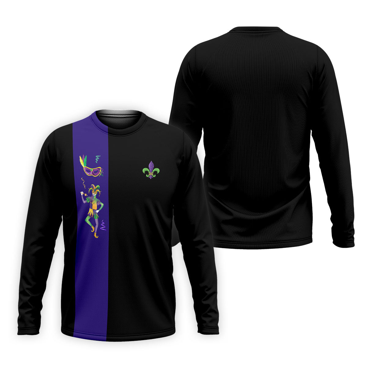 Mardi Gras Festival Jester Figure Fleur De Lis Symbol Black Golf Shirt, Polo ShirtFor Men, Golf Shirts For Men
