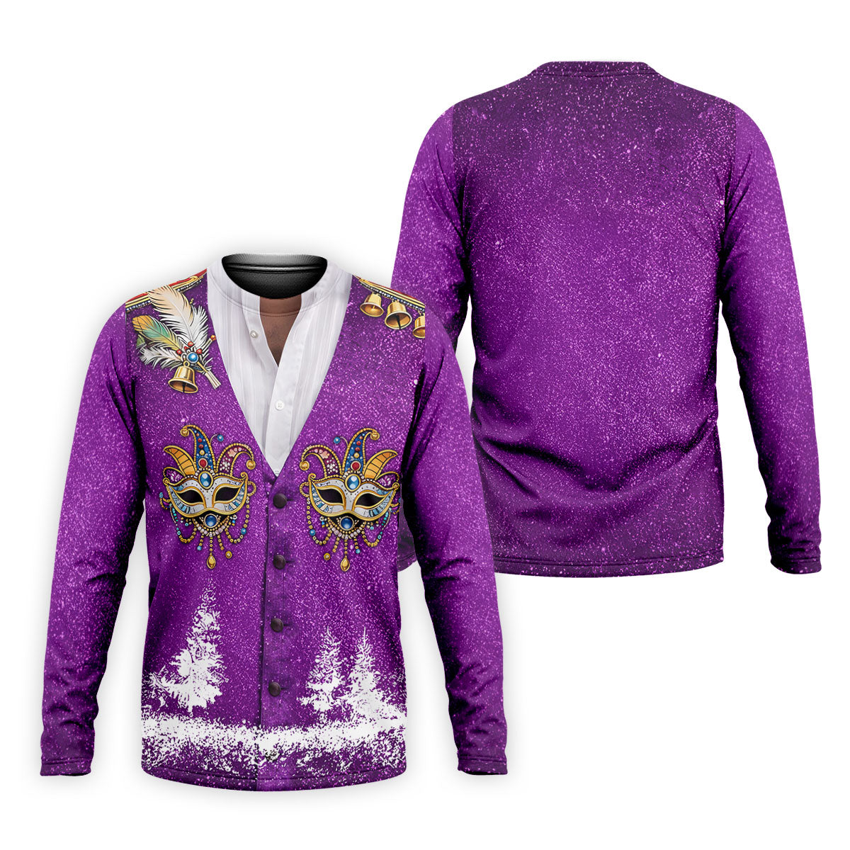Masquerade Mask Feather Mardi Gras Glitter Print Purple Golf Shirt, Polo ShirtFor Men, Golf Shirts For Men