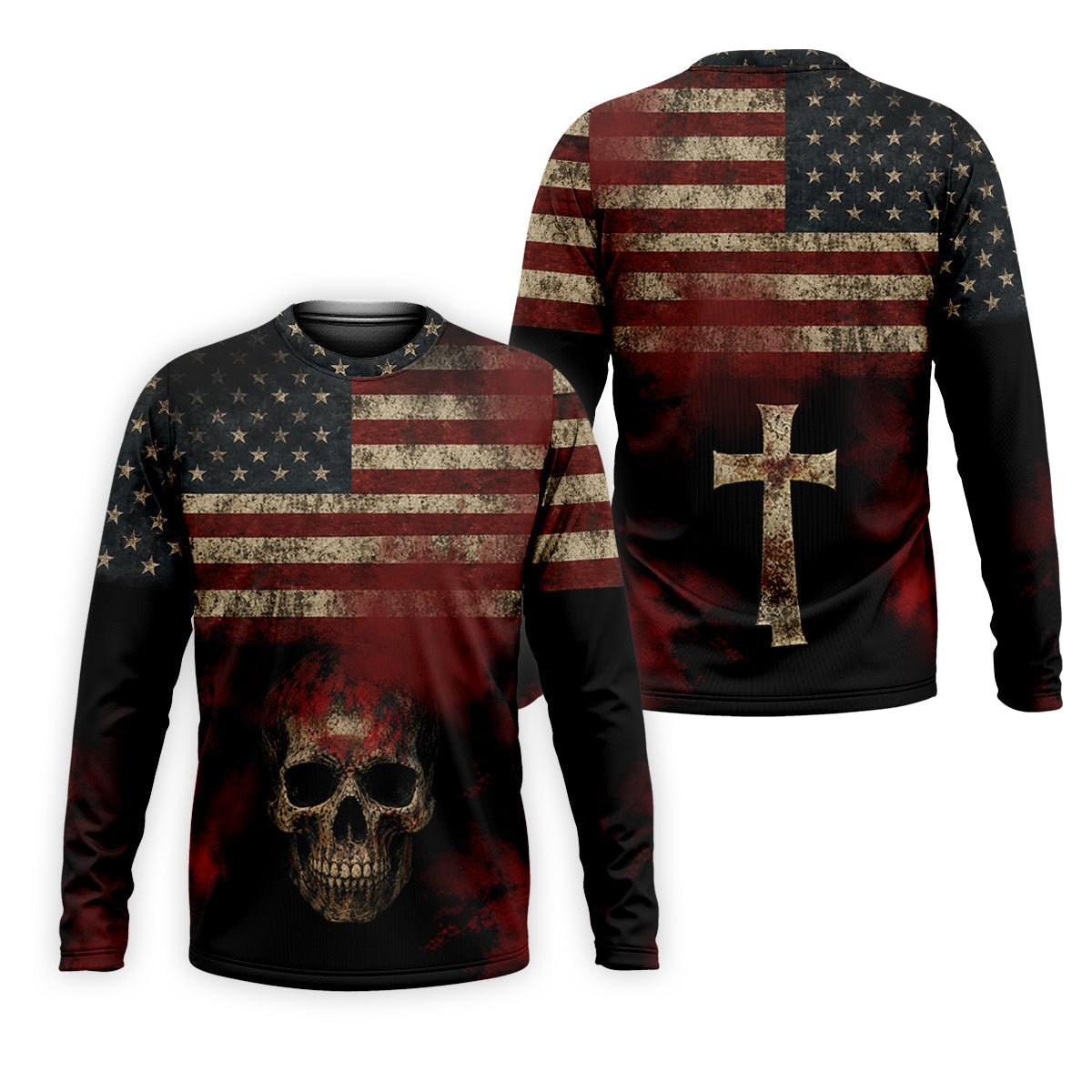 Cool Skull Faith Cross Distressed US Flag 4th Of July Golf Shirt, 250 Years Polo Shirtor Men