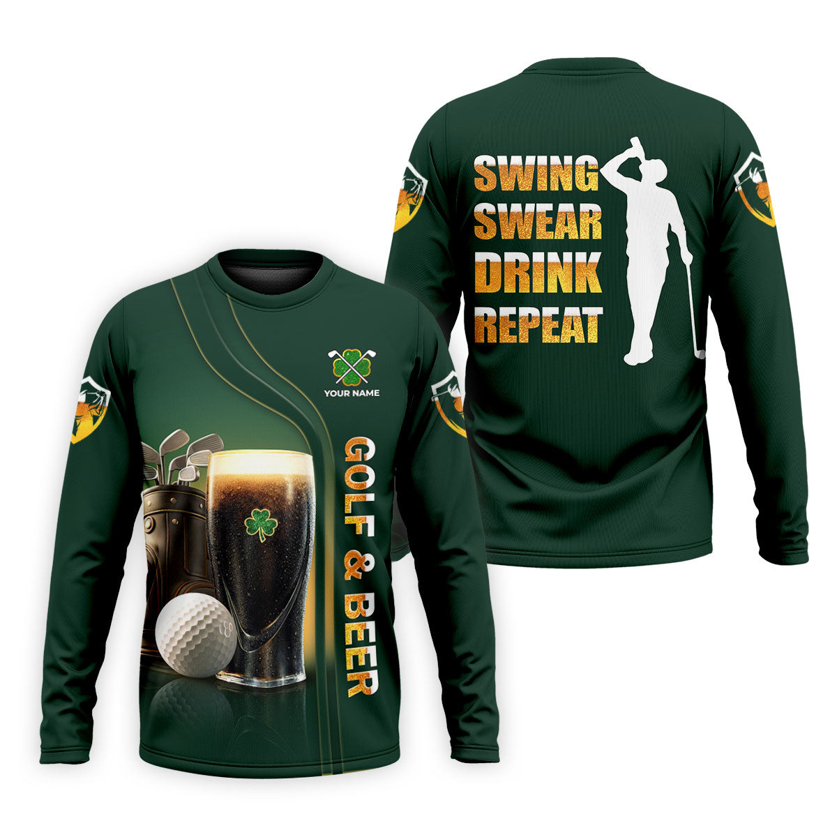 Swing Swear Drink Repeat Golf And Beer St Patrick's Day Green Golf Tops For Men, Golf Shirts For Men