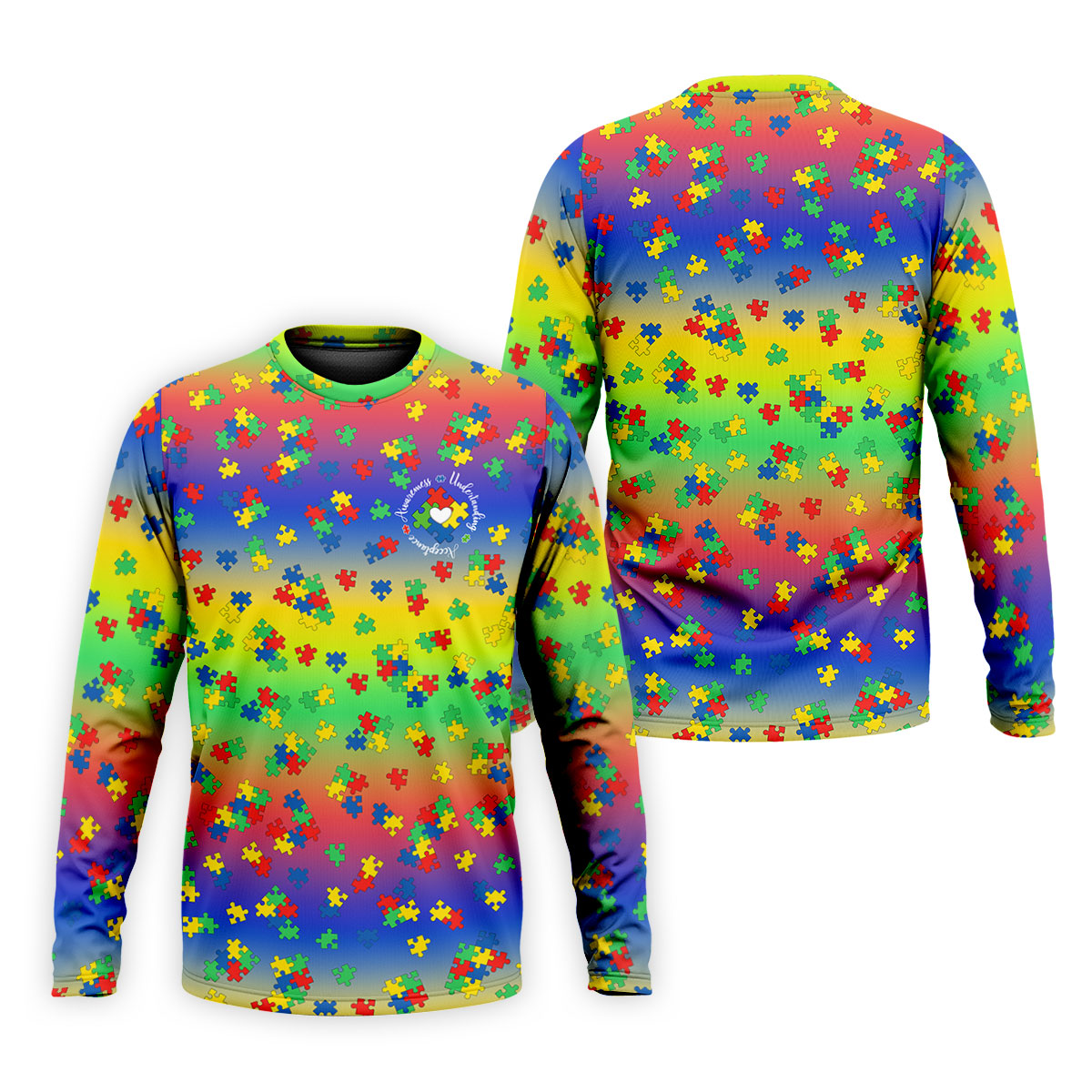 Acceptance Awareness Understanding Autism Puzzle Rainbow Gradient Golf Tops For Men, Golf Shirts For Men
