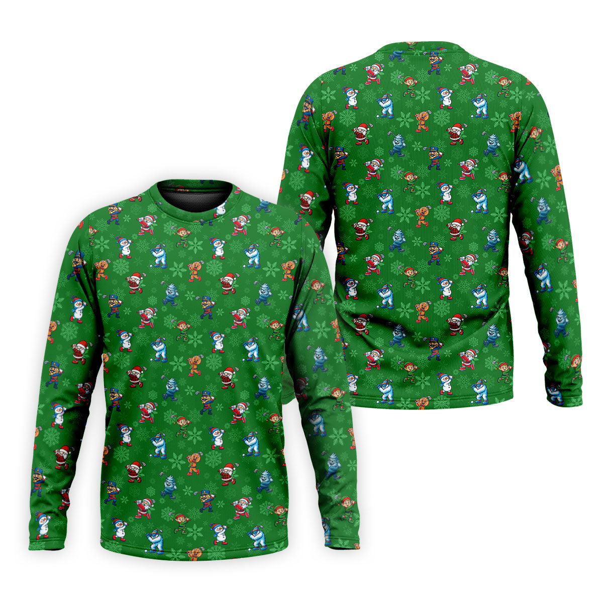 Funny Christmas Characters Golf Pose Green Golf Shirt, Christmas Golf Shirt, Polo ShirtFor Men