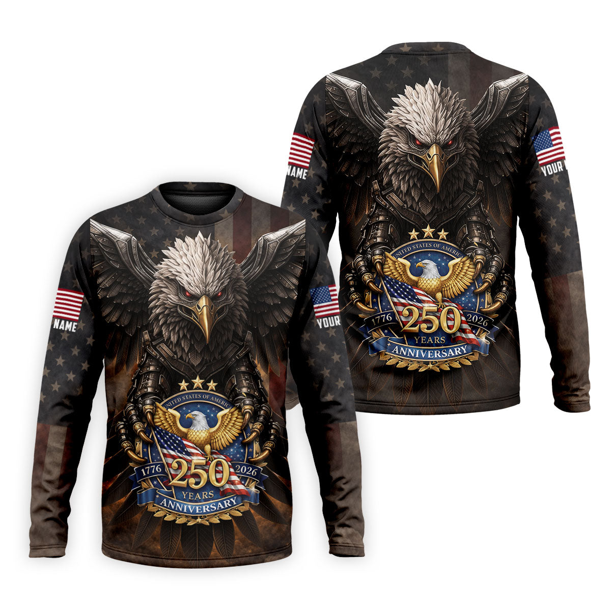 250 Years Fierce Eagle American Flag Retro Golf Shirt, Patriotic 4th Of July Golf Shirts For Men
