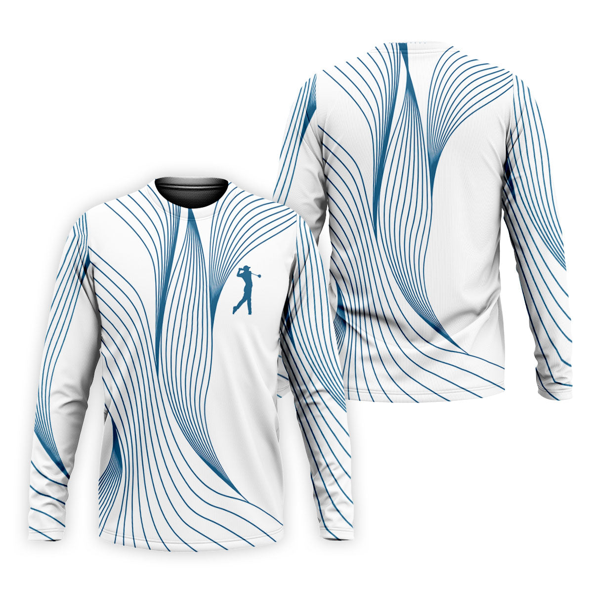 Geometric Line Wavy Line Blue And White Golf Shirts For Men, Men's Golf Shirt, Polo ShirtFor Men