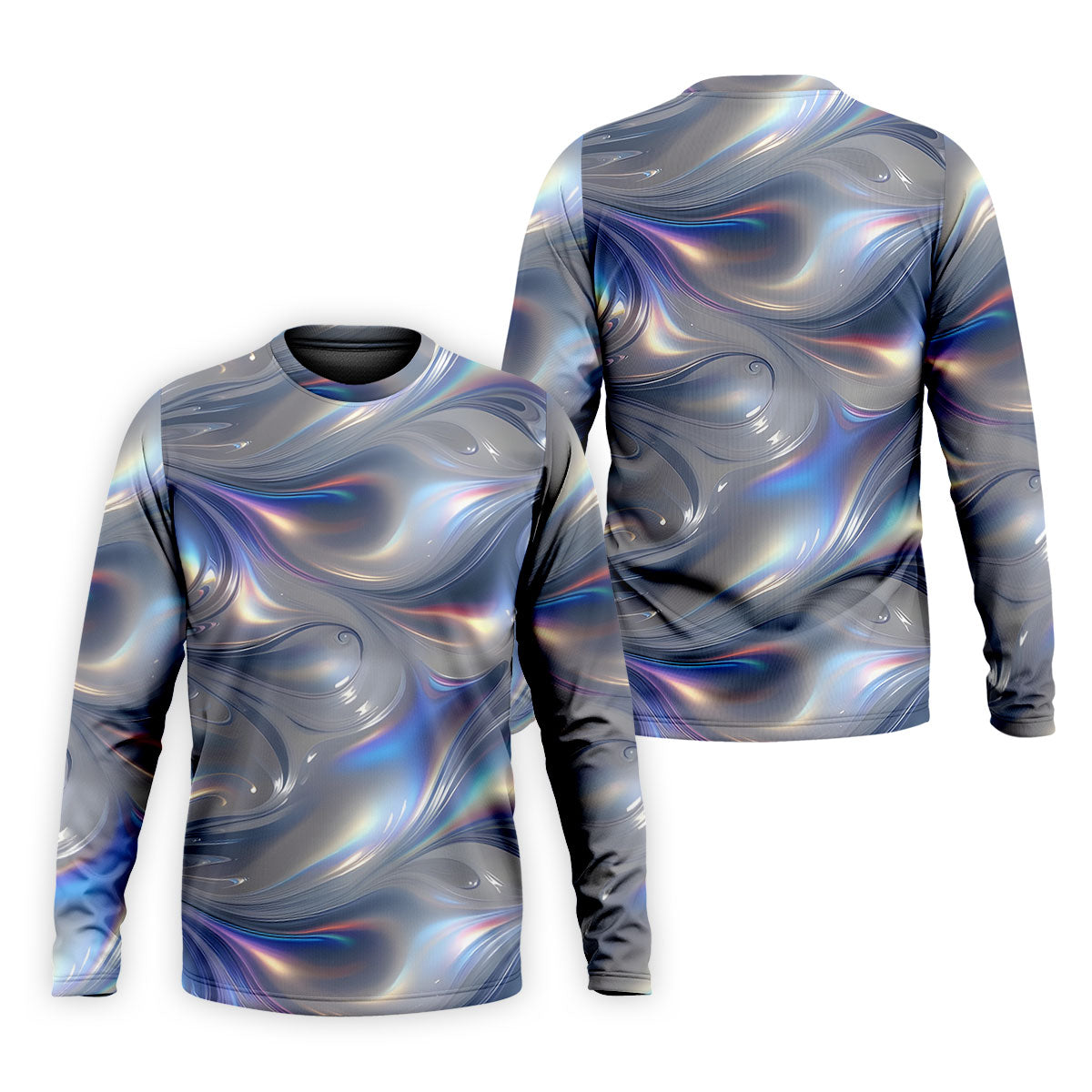 Silver Marble Golf Shirt, Futuristic Holographic Wave Pattern, Golf Shirt For Men