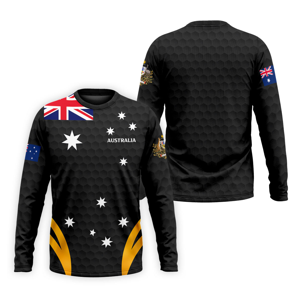 Australia Flag Print Golf Ball Pattern Black Golf Shirt, Australian Symbol Polo ShirtFor Men