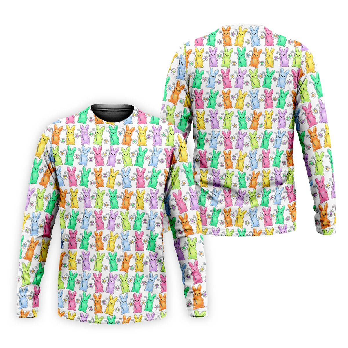 Colorful Easter Bunny White Golf Shirt, Cute Golf Outfit, Golf Shirts For Men, Golf Gift For Men