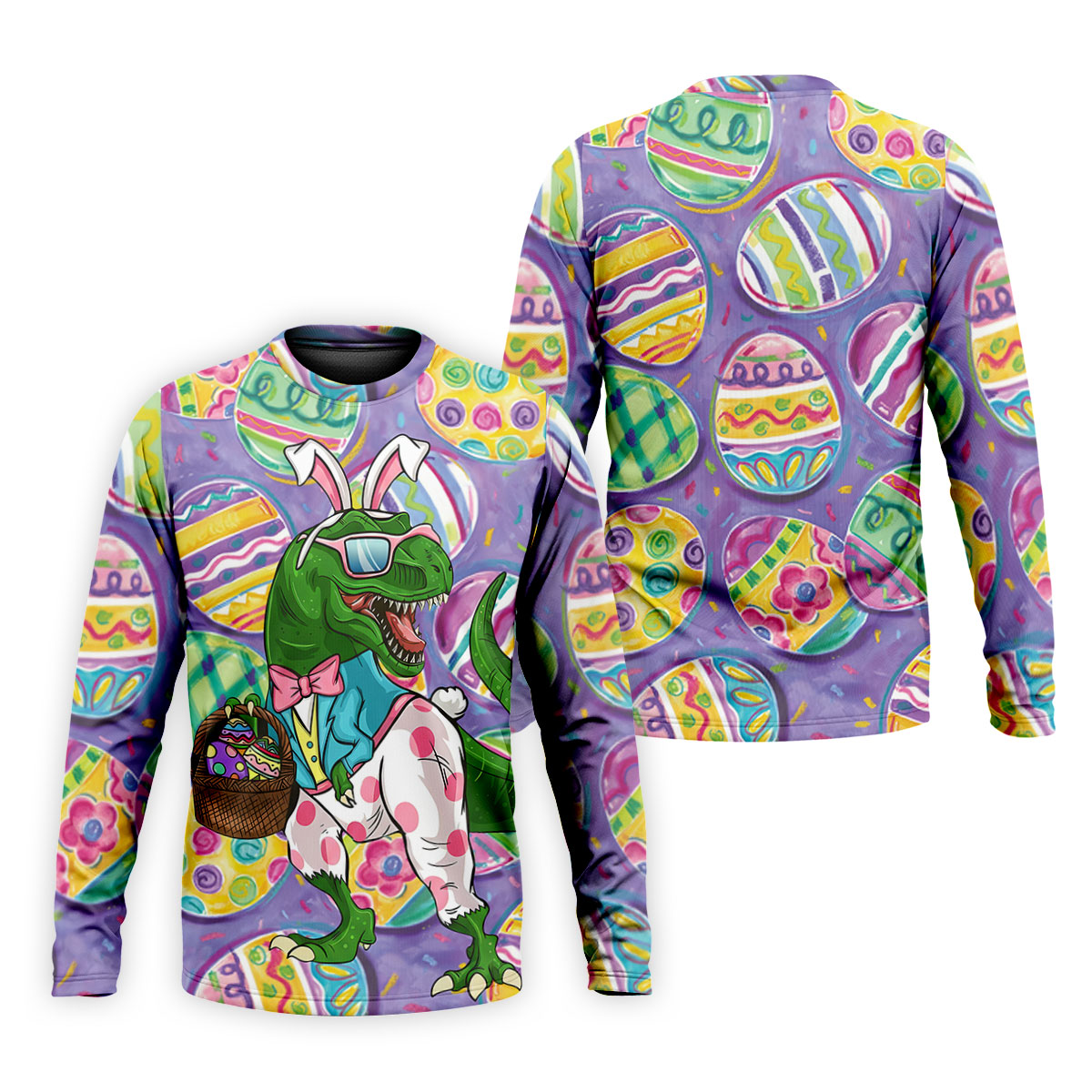 T-Rex Bunny Painted Easter Eggs Golf Shirts For Men, Men's Funny Golf Shirts, Polo ShirtFor Men