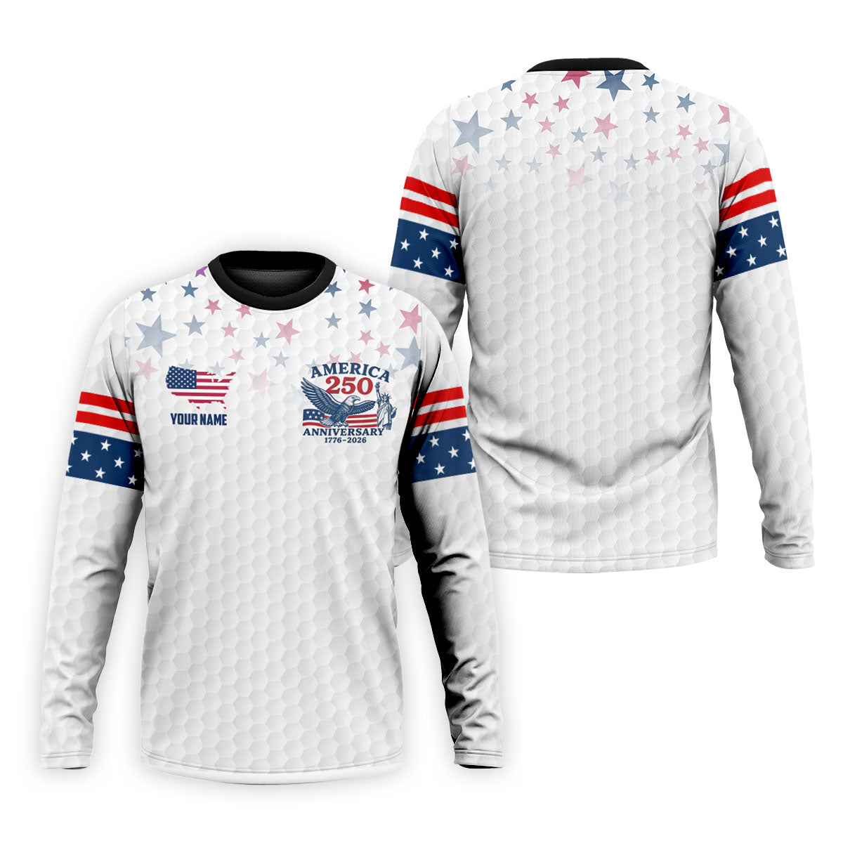 America 250th Anniversary Red White And Blue Stars White Golf Shirt, Patriotic 4th Of July Golf Shirts For Men