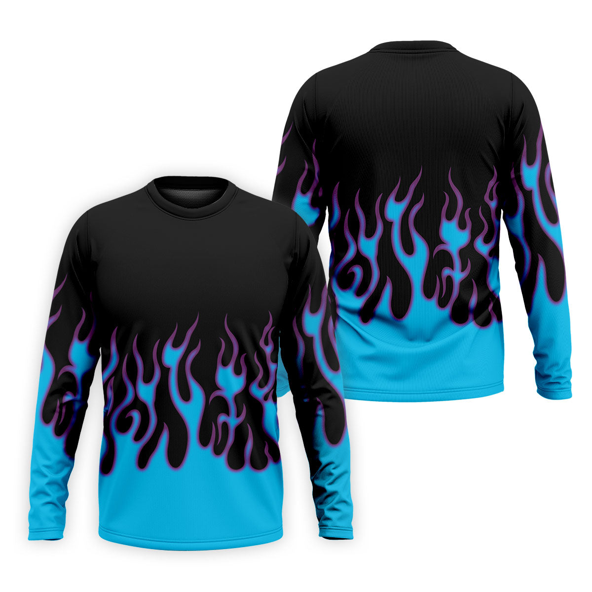 Black Cyan Purple Flame Sleeve Golf Shirt, Golf Shirts For Men, Mens Golf Apparel