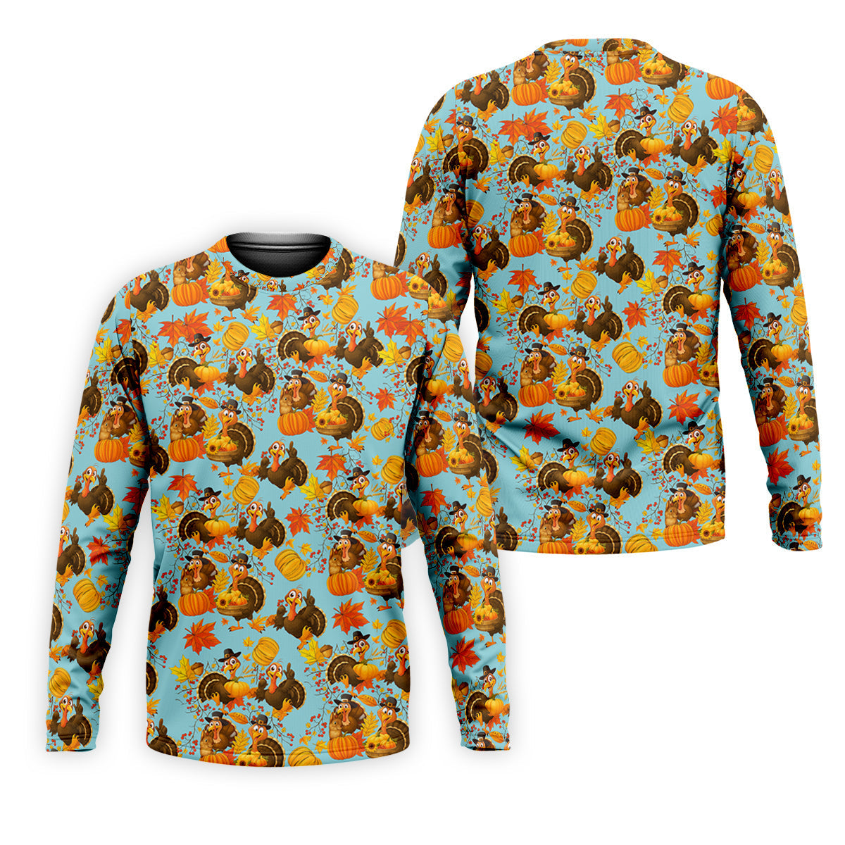 Turkey Pumpkin Thanksgiving Holiday Blue And Orange Polo Shirtor Men, Golf Gift For Men
