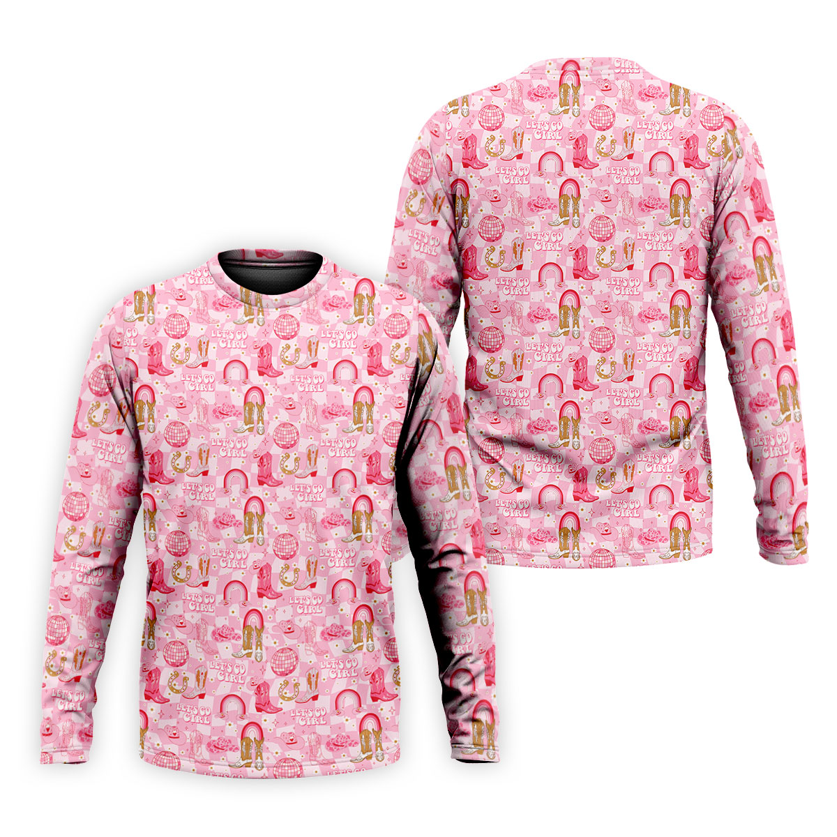 Let's Go Girl Pink Checkered Western Cowgirl Golf Tops For Men, Polo Shirtor Men, Golf Shirts For Men