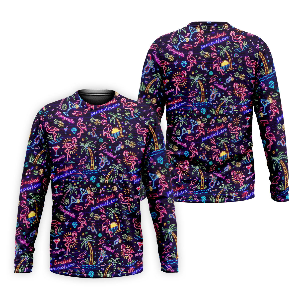 Tropical Theme Neon Pattern Black Golf Shirt, Men's Funny Golf Shirts, Polo ShirtFor Men