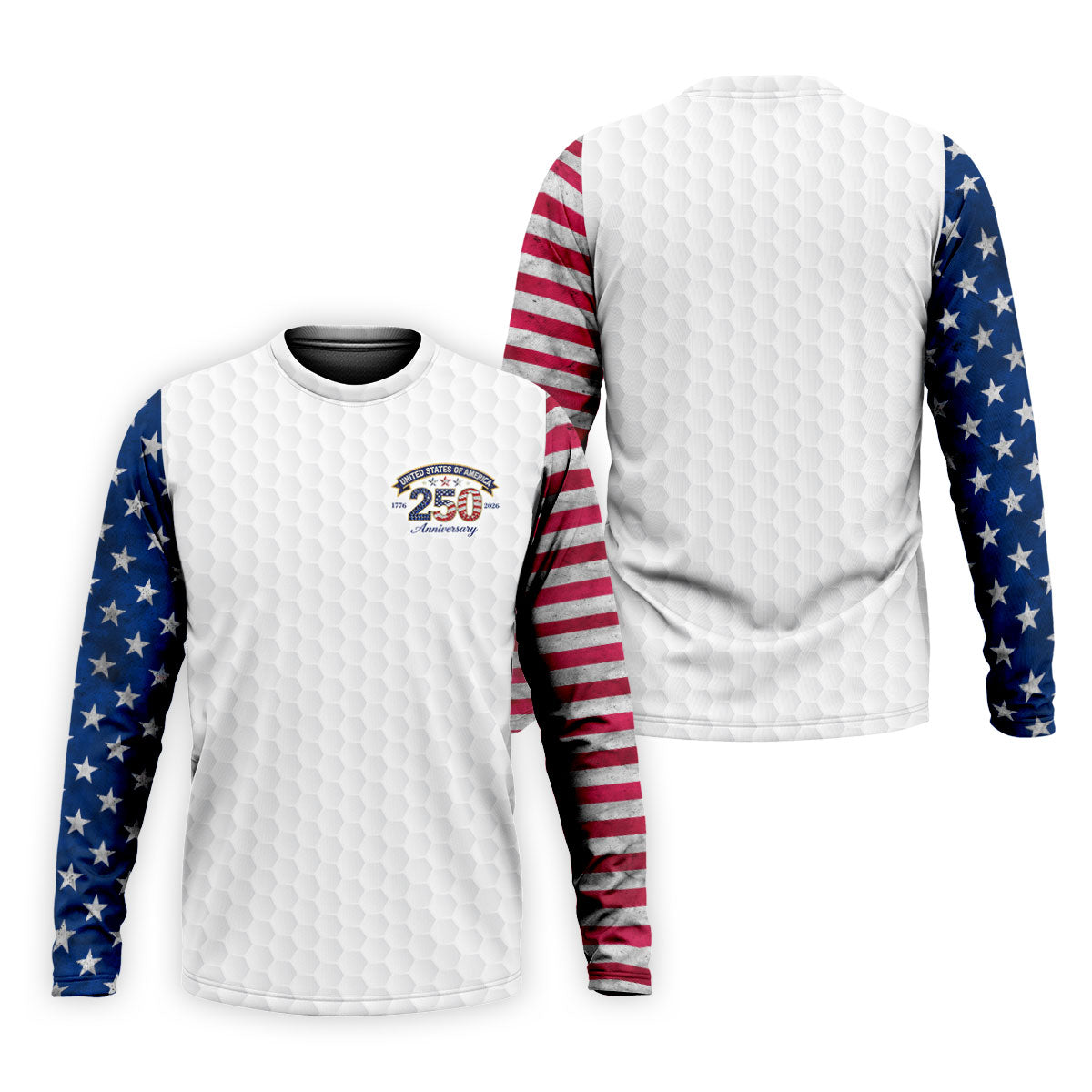 250th Anniversary Golf Ball Pattern White Golf Shirt, Patriotic 4th Of July Golf Shirt, Golf Shirts For Men