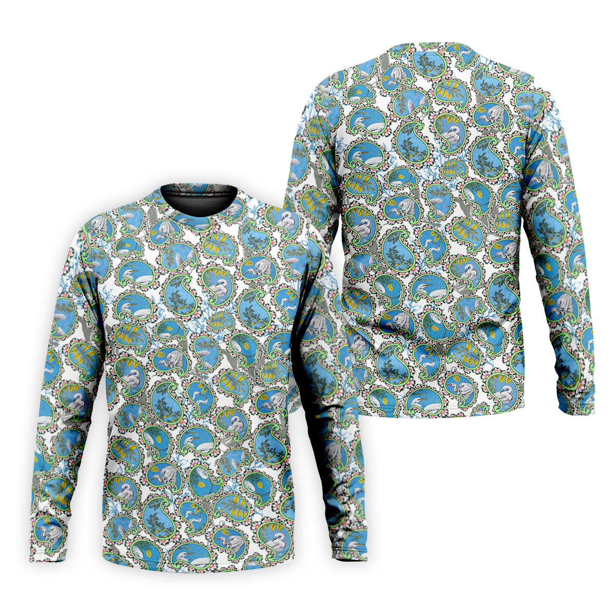 Paisley Flowers Heron Painting Print Golf Shirt, Polo Shirtor Men, Golf Shirts For Men