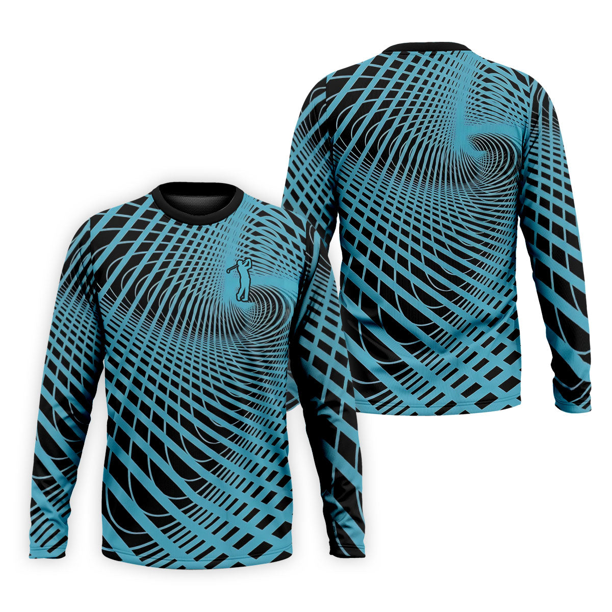 Swirling Vortex Black And Light Blue Golf Shirts For Men, Polo ShirtFor Men, Golfing Apparel