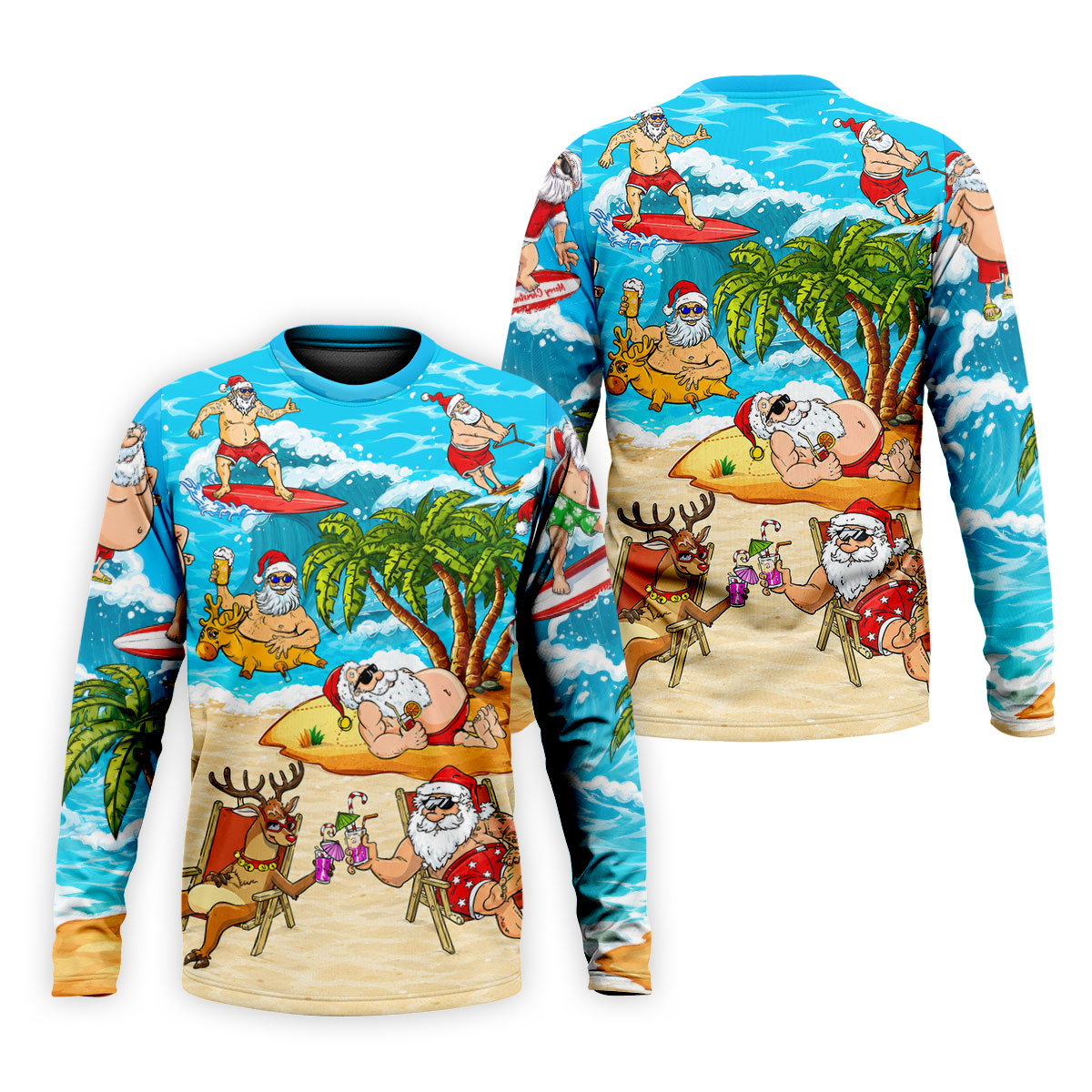 Funny Santa Beach Party Men's Golf Shirt, Christmas Golf Shirt, Golf Apparel For Men