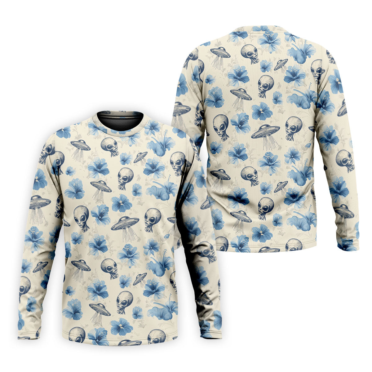 Funny Alien Blue Hibicus Tropical Theme Hawaiian Golf Shirt, Polo ShirtFor Men, Golfing Apparel