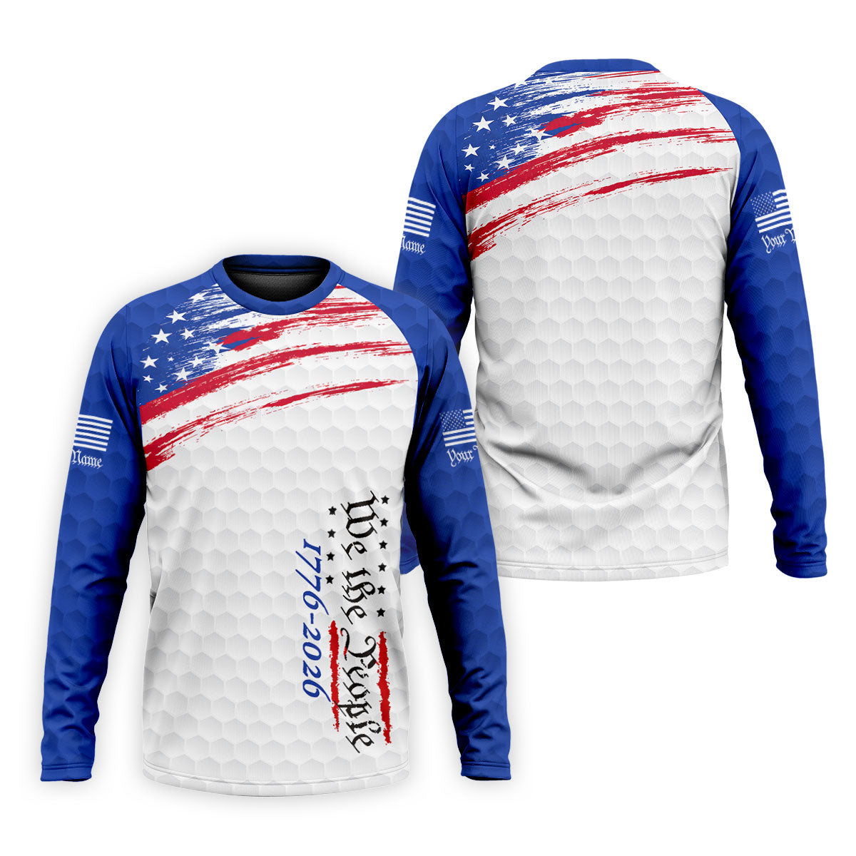 We The People 1776-2926 American Flag Brush Blue Golf Shirt, 250 Years Patriotic 4th Of July Golf Shirts For Men