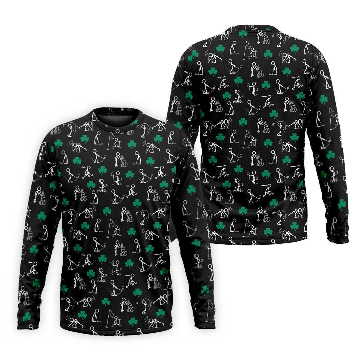 Stick Figure Golf Pose St Patrick's Day Shamrock Black Golf Shirt, Polo ShirtFor Men, Golf Shirts For Men