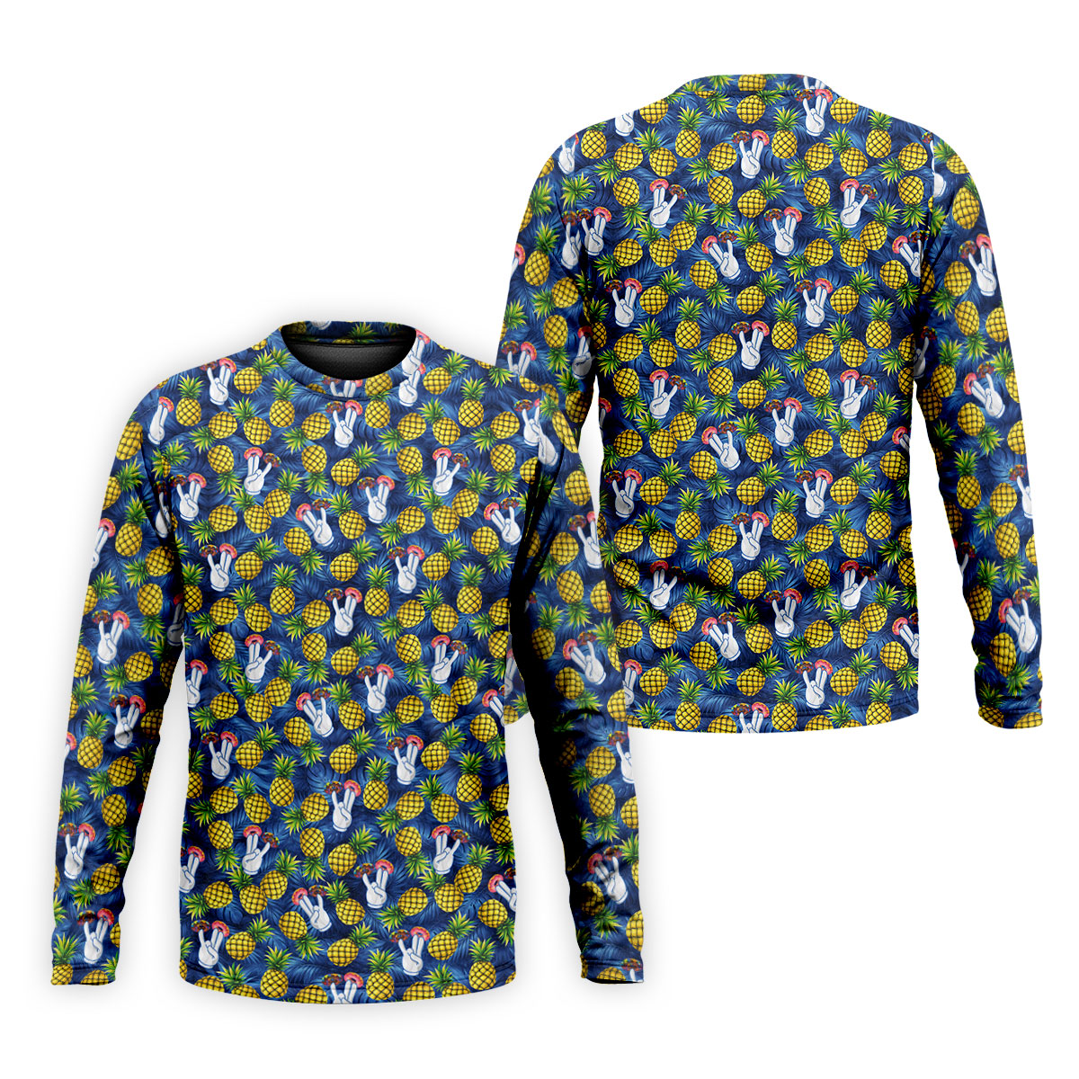 Hawaiian Pineapples Donut Finger Blue Green Yellow Fun Golf Shirts For Men, Polo ShirtFor Men