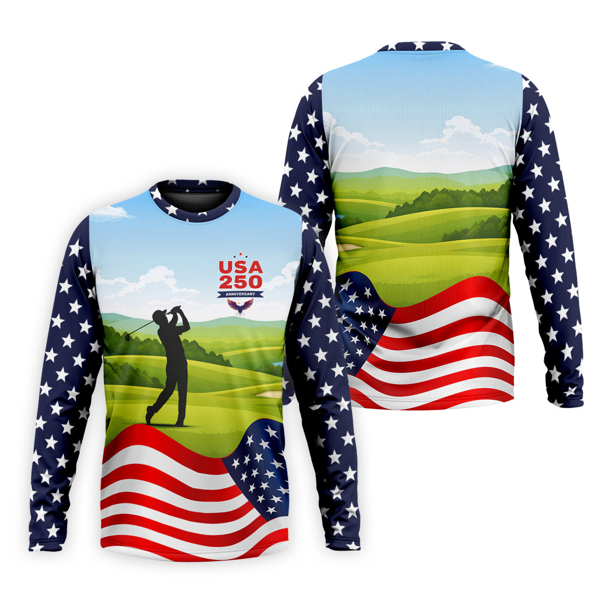 USA 250th Anniversary American Flag Golf Shirt, Patriotic 4th Of July Golf Shirts For Men