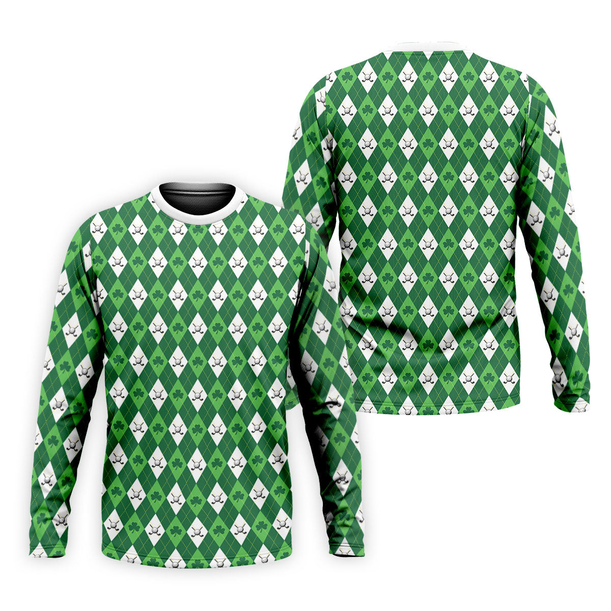 St Patrick's Day Shamrock Argyle Pattern Green And White Argyle Golf Shirt, Polo ShirtFor Men, Golf Shirts For Men