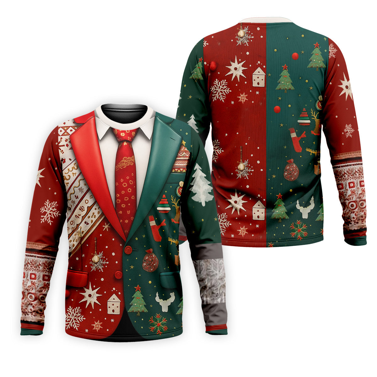 Red And Green Xmas Vintage Prints Men's Golf Polo Shirttmas Golf Shirt, Golf Gift For Men