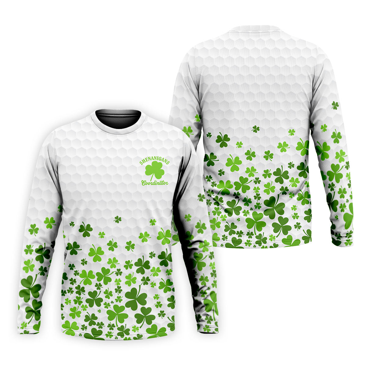 Shenanigans Coordinator Golf Ball Pattern St Patrick Day White Golf Shirt, Golf Tops For Men, Golf Shirts For Men