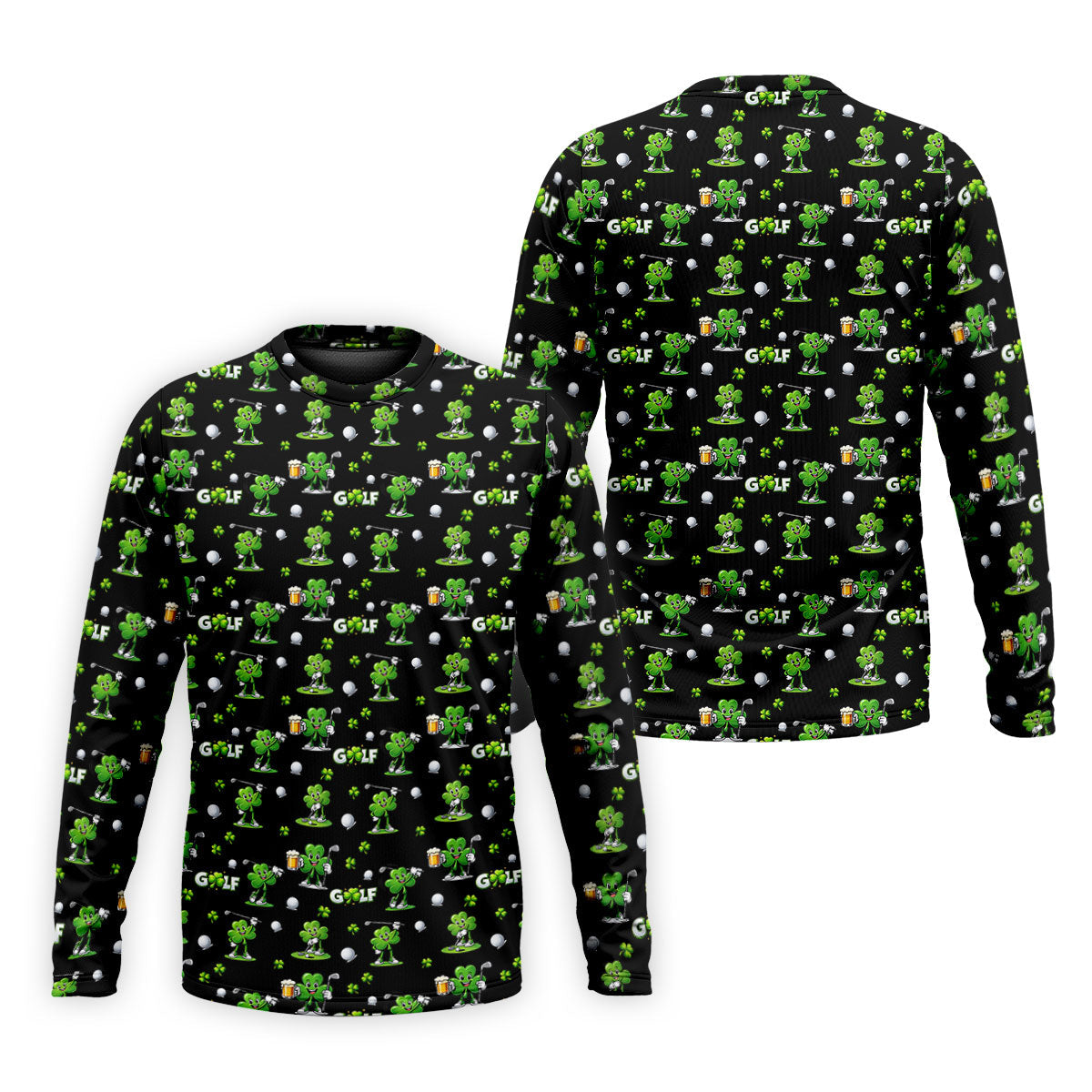 Three Leaf Clover Golf And Beer St Patrick's Day Black Golf Shirt, Fun Golf Shirts For Men, Polo ShirtFor Men