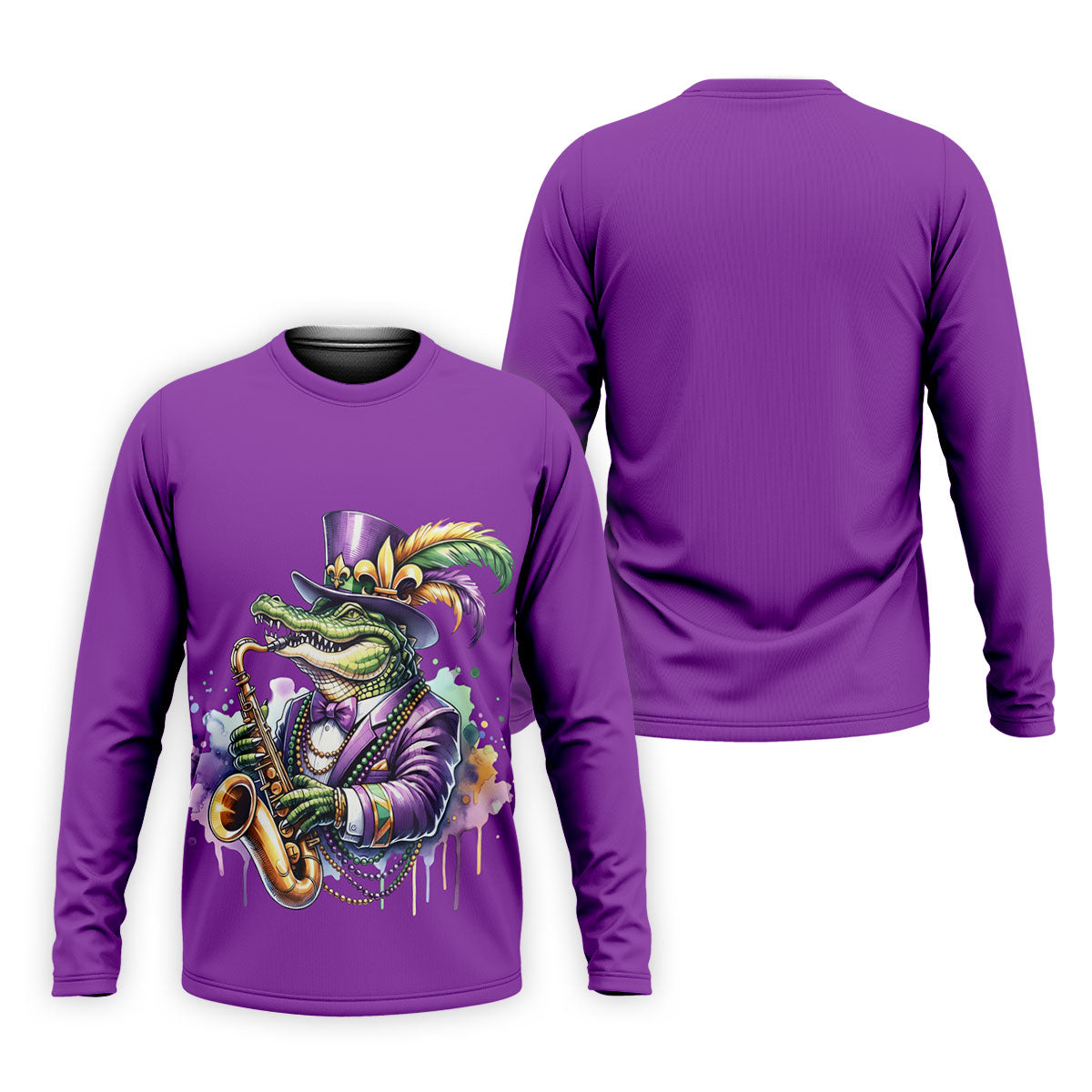 Mardi Gras Alligator Playing Saxophone Purple Golf Shirt, Golf Shirts For Men, Polo ShirtFor Men
