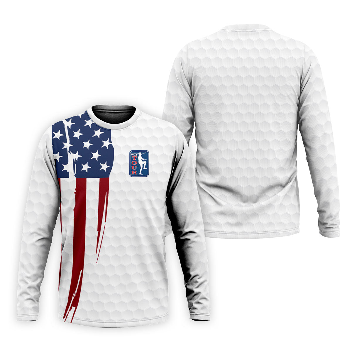 Golf Ball Pattern WTF Tour US Flag 4th Of July Patriotic Golf Shirt, 250th Anniversary Polo ShirtFor Men